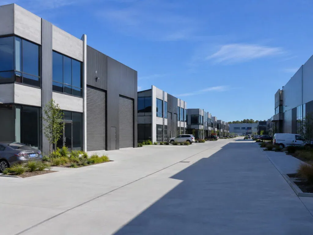 Concrete service lane running between commercial units