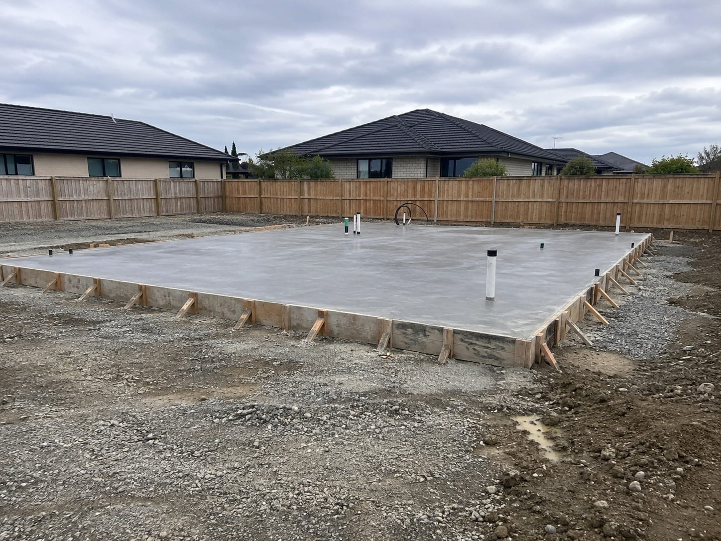 Boxed and poured concrete slab foundation ready for a new Christchurch build